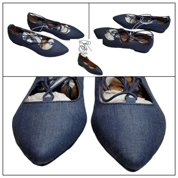 Mossimo Pointed Lace-Up Denim Blue Ballet Flats Size 6.5 - Picture 7 of 7